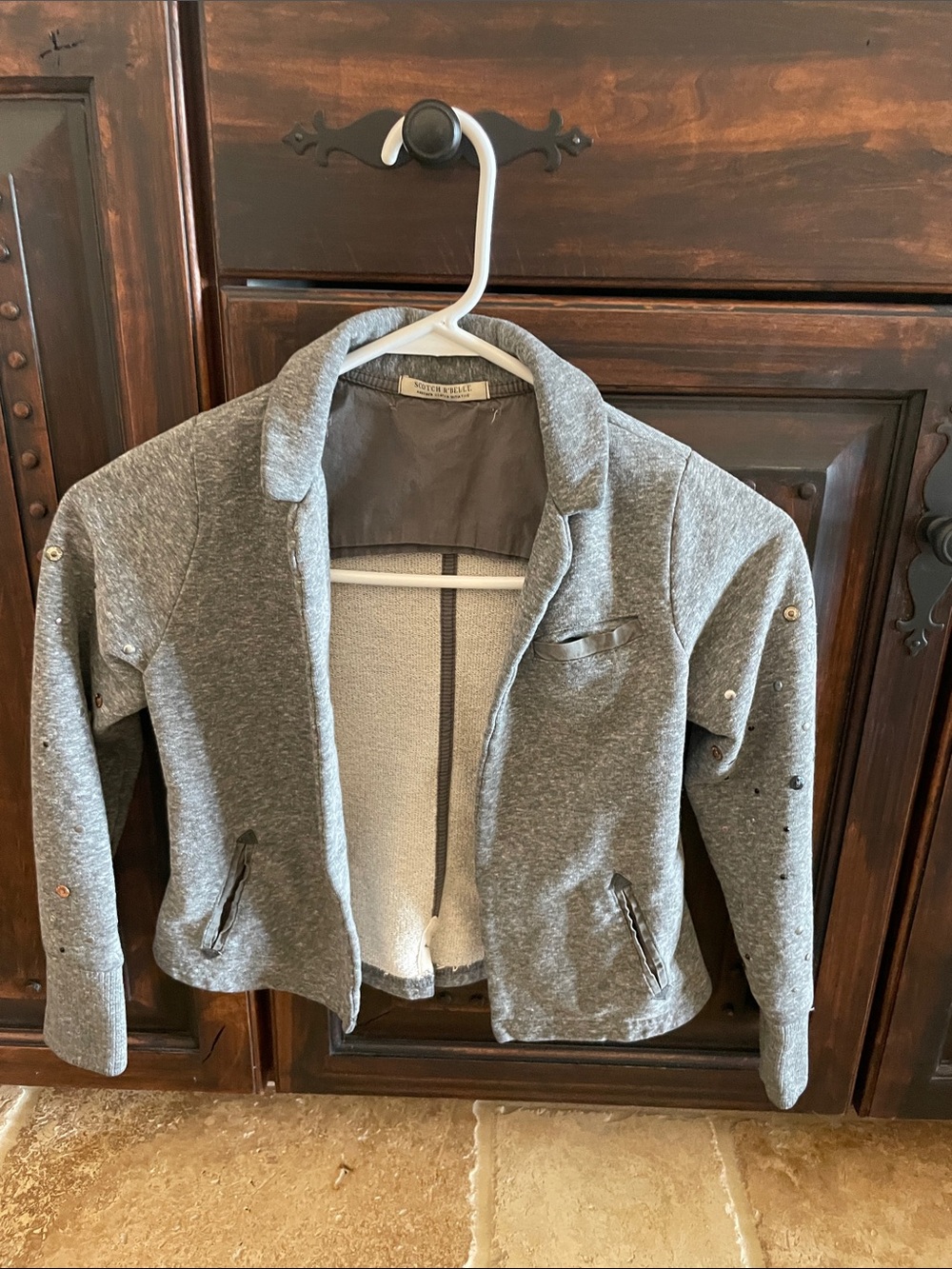 Scotch R'Belle Heather Gray Lightweight Jacket with Stud Accents